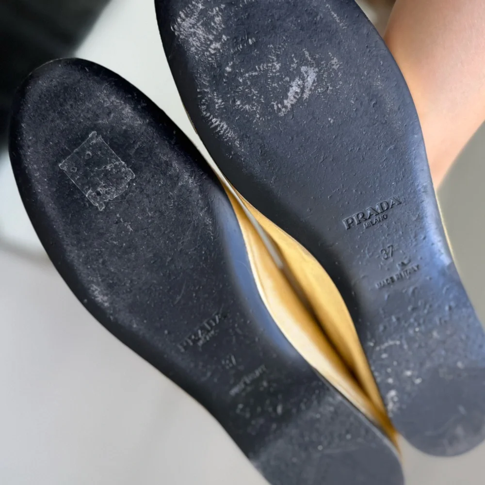 Prada Metallic Gold Ballerina Flats 37 $950 - Picture 5 of 12